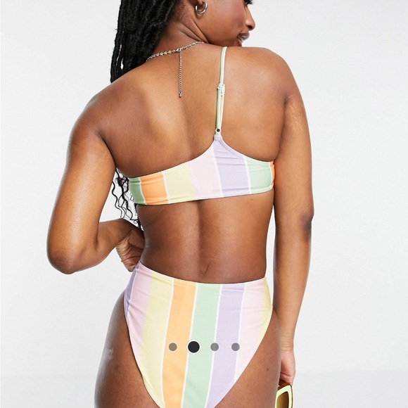 Collusion Multi Colour Bikini High Waist Bottoms, 1 Strap Top Sz: fits like XXS - Picture 2 of 13